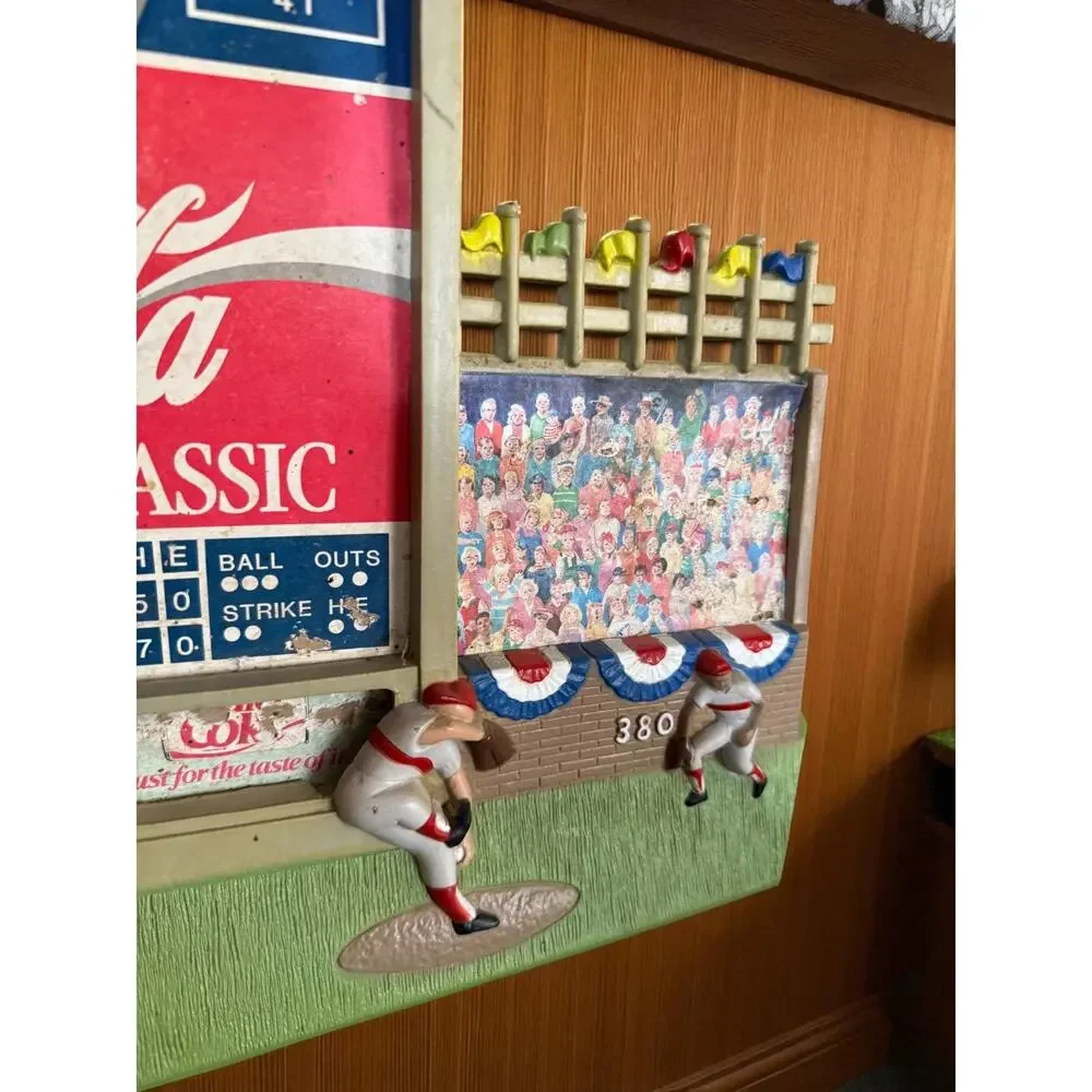 Vintage 1991 Coca-Cola Baseball Wall Clock Burwood 3216 Stadium Scene USA 22x15